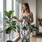 👗 40% OFF! ✨ Women's Classic Floral Print Maxi Dress – Bodycon, Side Slit, Porcelain Pattern 💙