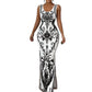 👗 40% OFF! ✨ Women's Classic Floral Print Maxi Dress – Bodycon, Side Slit, Porcelain Pattern 💙