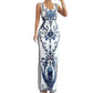 👗 40% OFF! ✨ Women's Classic Floral Print Maxi Dress – Bodycon, Side Slit, Porcelain Pattern 💙