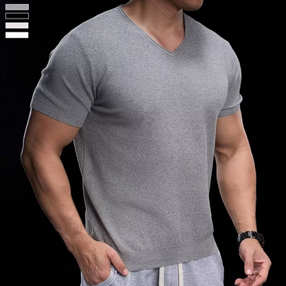 👕 LIMITED-TIME 50% OFF! ✨ Breathable V-Neck Knit Tee – Textured Finish, Athletic Fit, Gym to Street 🏋️