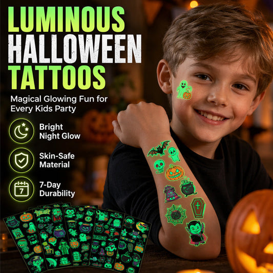 📢📢50% OFF !! ⏰ Light Up Your Halloween Look! Glow-in-the-Dark Temporary Tattoos | Waterproof & Fun Party Accessories