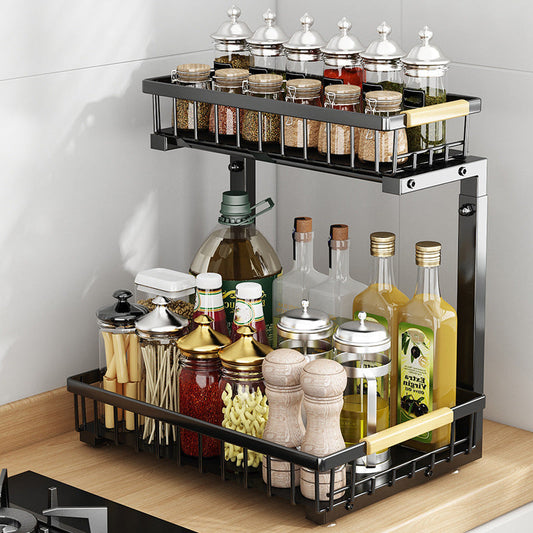 🏠2-Tier Adjustable Pull-Out Cabinet Storage Rack