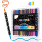Dual-Tip Glitter Markers Set with Soft Brush
