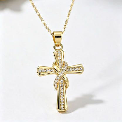 🎉 2026 Sale — Over 27,400 Sold!✨ Women's Sparkling Twisted Knot Cross Pendant Necklace