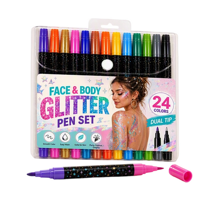 🎨 50% OFF NOW! ✨ 24-Color Face & Body Glitter Marker Set – Dual tips, vibrant shades & long-lasting – Perfect for parties, festivals & creative looks 🌈