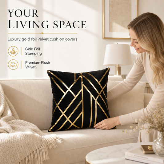 📢📢50% OFF !! ⏰ European Gold Foil Throw Pillow Cover 45x45cm – Decorative Cushion Cover for Sofa & Home