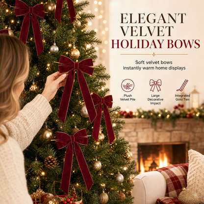 🎀 Large Velvet Christmas Bows –🎄 Luxurious Décor for Christmas Tree & Holiday Party | Reusable, Easy to Attach, Fits Any Setting🎁